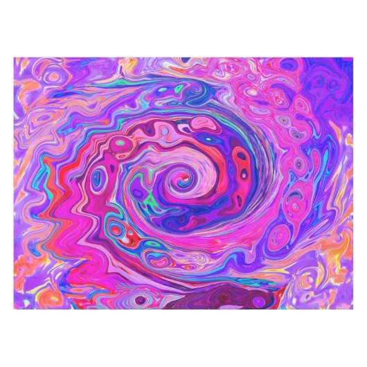 Retro Paarse en Oranje Abstracte Groovy Swirl Tafelkleed (Voorkant (Horizontaal))
