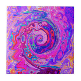 Retro Paarse en Oranje Abstracte Groovy Swirl Tegeltje