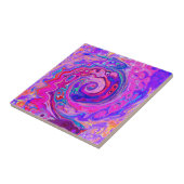 Retro Paarse en Oranje Abstracte Groovy Swirl Tegeltje (Zijkant)