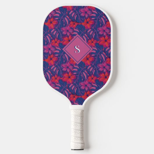 Retro Paarse en roze bloemen Pickleball Paddle (Voorkant)