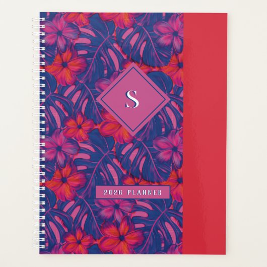 Retro Paarse en roze bloemen Planner (Voorkant)