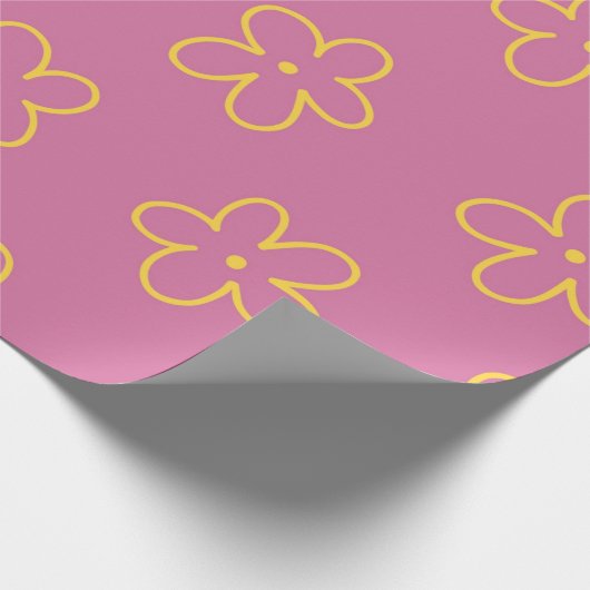 Retro Paarse gele bloemige eenvoudige bloemmotief Cadeaupapier (Hoek)