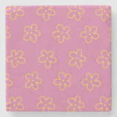 Retro Paarse gele bloemige eenvoudige bloemmotief Stenen Onderzetter (Voorkant)