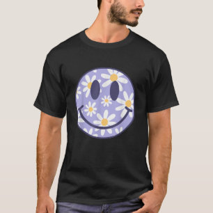 Retro Paarse Gelukkig Gezicht Geruit Patroon Smile T-shirt