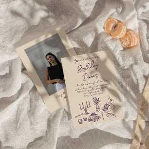 Retro Paarse getekende verjaardagsdiner foto Kaart