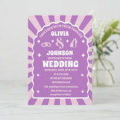 Retro paarse golvende boog bruiloft foto kaart (Staand voorkant)