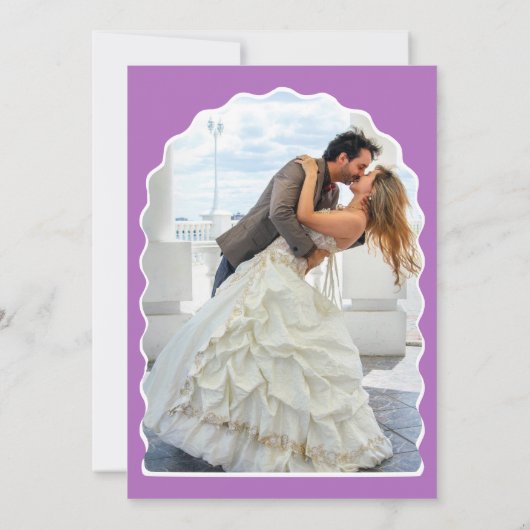 Retro paarse golvende boog bruiloft foto kaart (Achterkant)