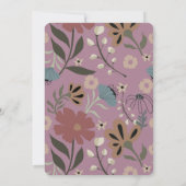 Retro paarse, groene, bruine bloemen, bruiloft kaart (Achterkant)