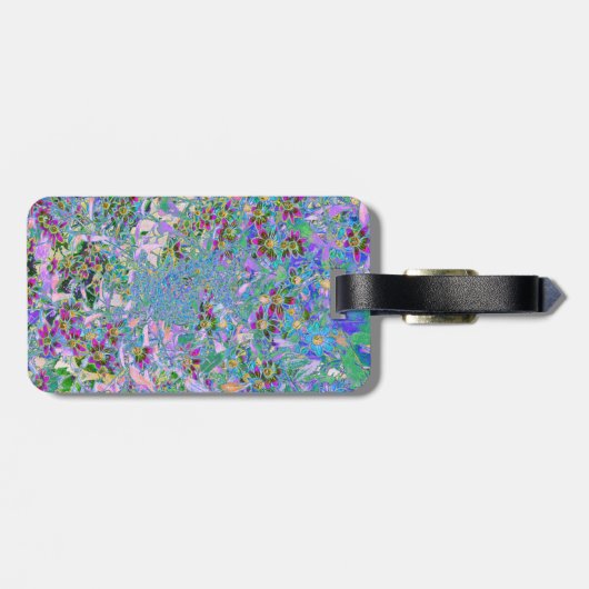 Retro Paarse, groene en blauwe wilde bloemen op Ro Bagagelabel (Achterkant horizontaal)