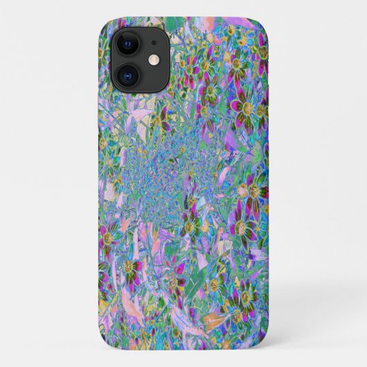 Retro Paarse, groene en blauwe wilde bloemen op Ro Case-Mate iPhone Case (Achterkant)
