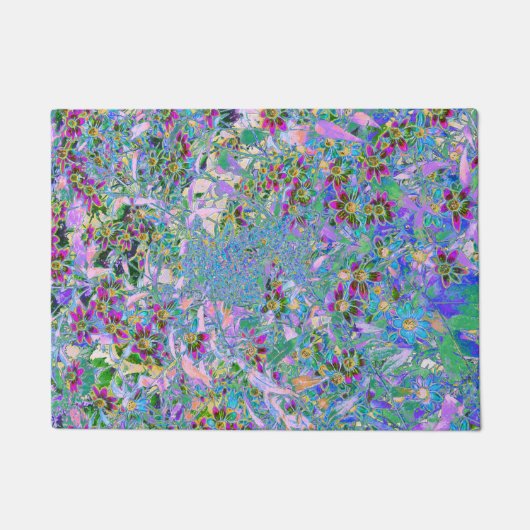 Retro Paarse, groene en blauwe wilde bloemen op Ro Deurmat (Voorkant)