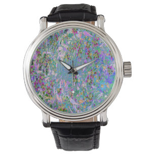Retro Paarse, groene en blauwe wilde bloemen op Ro Horloge