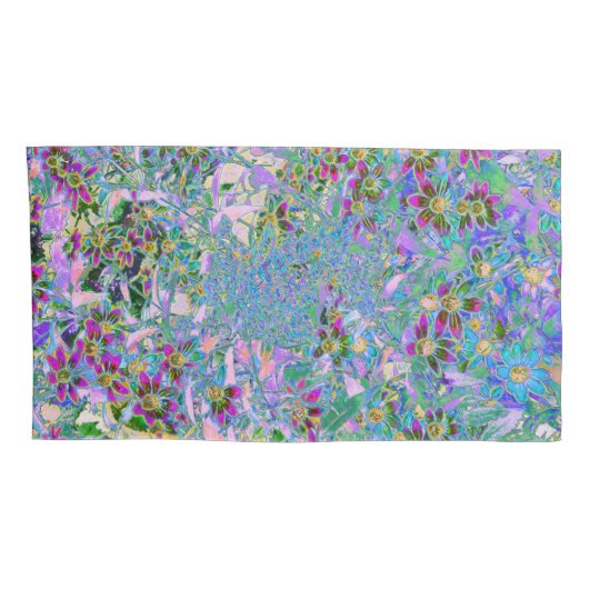 Retro Paarse, groene en blauwe wilde bloemen op Ro Kussensloop (Achterkant-Rechts)