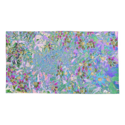 Retro Paarse, groene en blauwe wilde bloemen op Ro Kussensloop (Achterkant-Links)