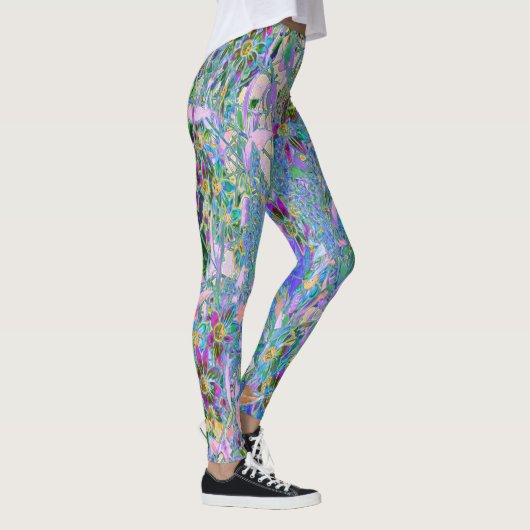 Retro Paarse, groene en blauwe wilde bloemen op Ro Leggings (Rechts)