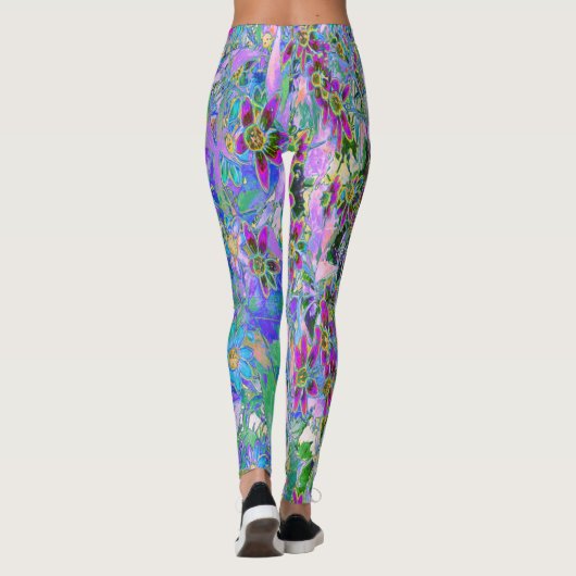 Retro Paarse, groene en blauwe wilde bloemen op Ro Leggings (Achterkant)