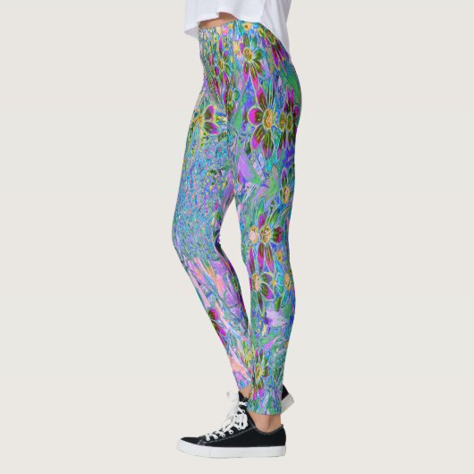 Retro Paarse, groene en blauwe wilde bloemen op Ro Leggings (Links)