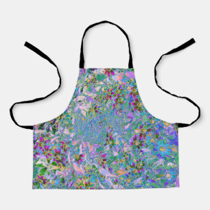 Retro Paarse, Groene en Blauwe Wilde Bloemen op Ro Schort