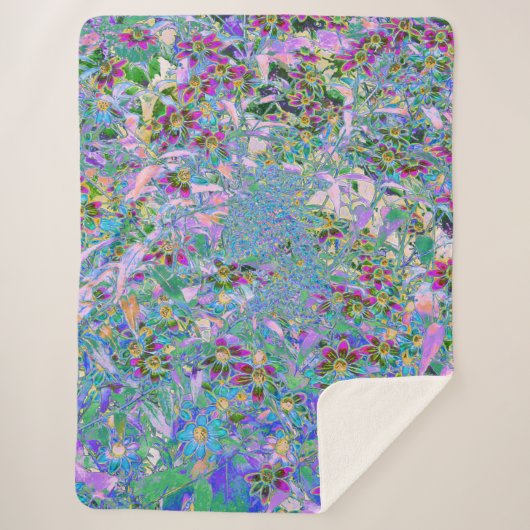 Retro Paarse, groene en blauwe wilde bloemen op Ro Sherpa Deken (Voorkant)