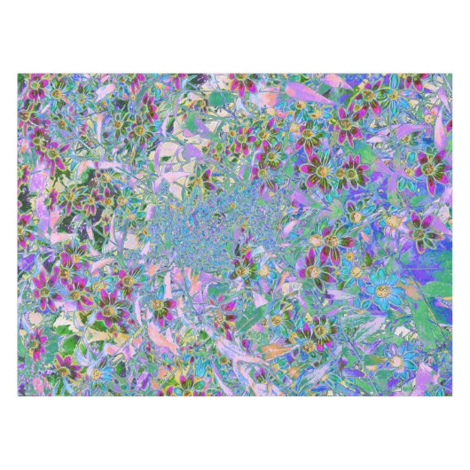Retro Paarse, groene en blauwe wilde bloemen op Ro Tafelkleed (Voorkant (Horizontaal))