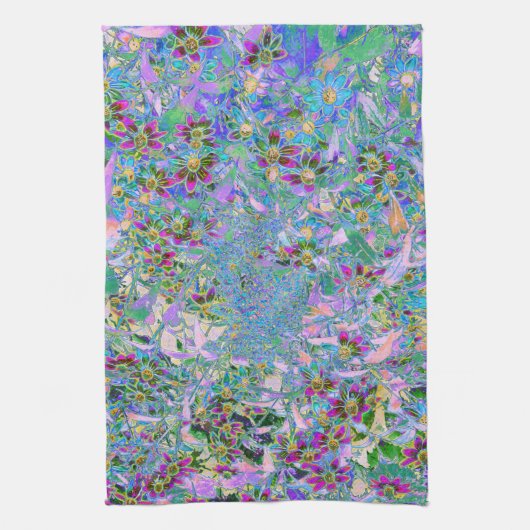 Retro Paarse, groene en blauwe wilde bloemen op Ro Theedoek (Verticaal)