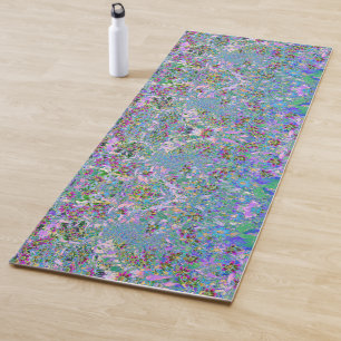Retro Paarse, Groene en Blauwe Wilde Bloemen op Ro Yogamat