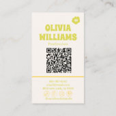 Retro Paarse Groene QR Code Groovy Geruite Bloemig Visitekaartje (Achterkant)