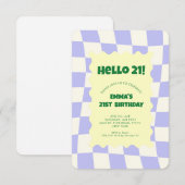 Retro Paarse Groovy Checker Patroon Verjaardagsfee Kaart (Voorkant / Achterkant)