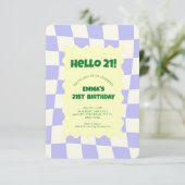 Retro Paarse Groovy Checker Patroon Verjaardagsfee Kaart (Staand voorkant)