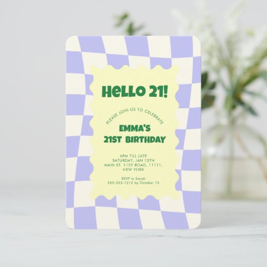 Retro Paarse Groovy Checker Patroon Verjaardagsfee Kaart (Staand voorkant)