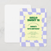 Retro Paarse Groovy Checker Sweet 16 Kaart (Voorkant / Achterkant)