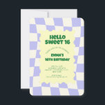 Retro Paarse Groovy Checker Sweet 16 Kaart<br><div class="desc">Retro Paarse Groovy Checker Patroon Verjaardagsfeest</div>