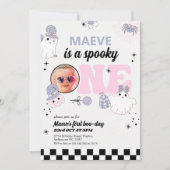 Retro Paarse Halloween Spooky Een 1e Verjaardag Kaart (Voorkant)