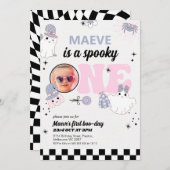 Retro Paarse Halloween Spooky Een 1e Verjaardag Kaart (Voorkant / Achterkant)