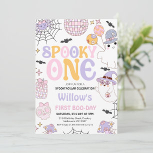 Retro Paarse Halloween Spooky Een 1e Verjaardag Kaart