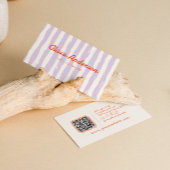 Retro Paarse Hand Geschreven Getrapte QR-code Visitekaartje