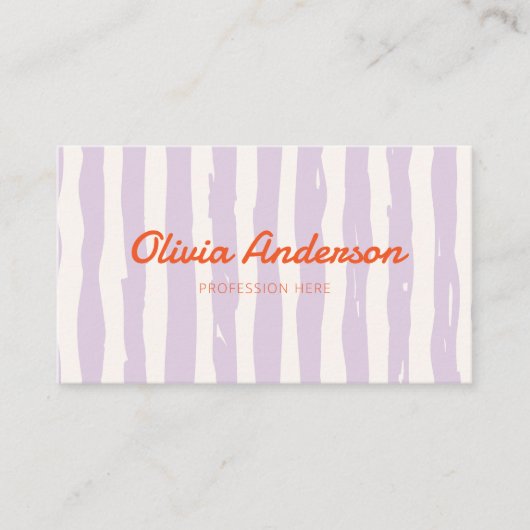 Retro Paarse Hand Geschreven Getrapte QR-code Visitekaartje (Voorkant)