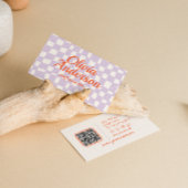 Retro Paarse Hand Getrokken Groovy QR Code Visitekaartje