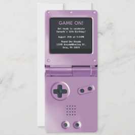 Retro paarse handheld game verjaardagsuitnodiging kaart