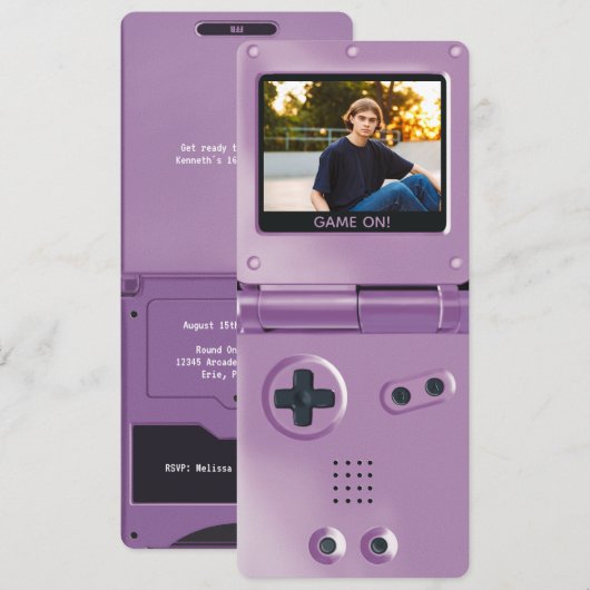 Retro Paarse Handheld Gaming II Verjaardag Kaart (Voorkant / Achterkant)
