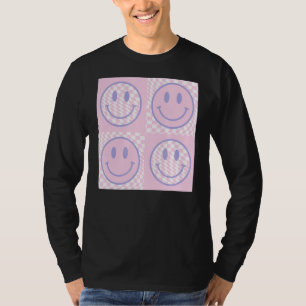 Retro Paarse Happy Face Gecontkered Pattern Trendy T-shirt