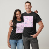 Retro Paarse Happy Face Gecontkered Pattern Trendy T-shirt (Unisex)