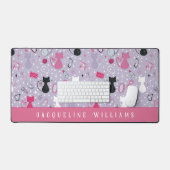 Retro Paarse hartkatten Bureaumat (Keyboard & Muis)