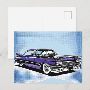 Retro Paarse Klassieke Auto Zij Pop Art Briefkaart