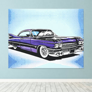 Retro Paarse Klassieke Auto Zij Pop Art Canvas Afdruk