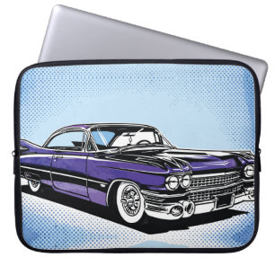 Retro Paarse Klassieke Auto Zij Pop Art Laptop Sleeve