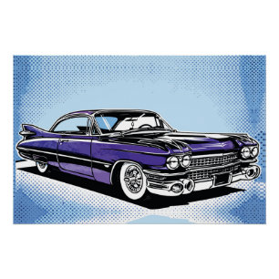 Retro Paarse Klassieke Auto Zij Pop Art Perfect Poster