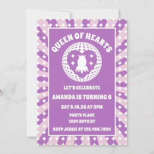 Retro Paarse koningin van het hart van de dag Kaart (Voorkant)