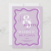 Retro paarse kromme die golvende fotobruiloft met save the date (Voorkant)