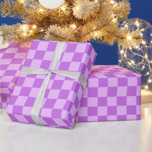 Retro Paarse Lavendel Schotse Ruit Kerstmis Cadeaupapier